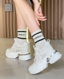 Zapatos deportivos casuales para mujer nuevos zapatos blancos pequeños con diamantes de imitación de fondo grueso