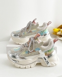 נעלי אבא לנשים 2022 קיץ נעלי רשת עור חדשות צבע ניגודיות סוליית ספורט נוחה בסגנון אופנתי קזואל