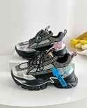 נעלי אבא לנשים 2022 קיץ נעלי רשת עור חדשות צבע ניגודיות סוליית ספורט נוחה בסגנון אופנתי קזואל