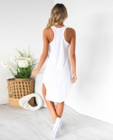 Womens Summer Dress  Sleeveless Solid Color Casual  Sleeveless Vest Pajama Dress Night Sleepwear Soft Comfortable Vesti