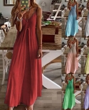 Summer Vintage Boho Beach Maxi Dress For Women Fashion Casual Gradient Spaghetti Strap Dresses Holiday Vacation Vestidos
