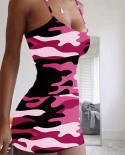 Women   Casual Camouflage Bodycon Mini Ress Summer  Soft Stretch Sportswear Sleeveless Sling Bag Hip Mini Dress Nightwea