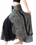 Women Vintage Long Hippie Bohemian Gypsy Boho Flowers Elastic Waist Floral Halter Skirt Ethnic Retro Bandage Long Skirts