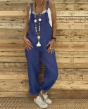 Women Fashion Sleeveless Solid Color Overalls Casual Loose Dungarees Jumpsuits Hawaii Beach Strappy Baggy Playsuit Jumps