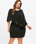 Fashion Plus Size Loose Sequins Mini Dress For Women Elegant Solid Color Hollow Out Sleeve Party Dresses Loose Summer Dr