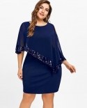 Fashion Plus Size Loose Sequins Mini Dress For Women Elegant Solid Color Hollow Out Sleeve Party Dresses Loose Summer Dr