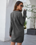 Womens Casual Comfy Hoodies Dress Loose Sportswear Warm Dressautumn Winter Solid Color Round Neck Long Sleeve Dress Wine