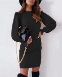 Womens Slim Party Dress Mini  Bodycon Pure Color Round Collar Long Ruffle Sleeves Slim  Dress Luxury Evening Dresses