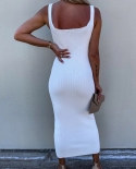 Womens  Sleeveless Knitted Dress Fashion Backless Spaghetti Strap Cocktail Wedding Guest Evening Party Midi Slit Dresses