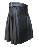 Men Scottish Traditional Pleated Skirt Fashion Scottish Style Leather Belt Solid Color Pleated Skirt Fashion Casual Men 