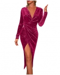 Fashion  Sequined Wrap Dress Women Y2k Autumn Elegant V Neck Long Sleeve Velvet Sequin Club Midi Dress Evening Party Dre