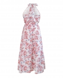 Womens Summer Elegant Floral Maxi Sun Dress Slim Sleeveless Halter Neck Flowy Ruffle Hem Long Boho Dresses With Belt 20