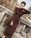 Autumn Winter Elegant Turtleneck Bodycon Midi Dress Women Slim Warm Knitting Sweater Dress Ladies Chic Party  Long Dress