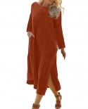 Ladies Casual Vintage Long Shirt Dress Loose Long Sleeve Hem Slit Long Skirt Women Dress Autumn Winter Plus Size Retro D
