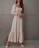 Elegant Square Collar And Ruffled Edges Tight Fitting Style Party Dress Long Sleeved High Waisted Dress Casual Ruffle Dr
