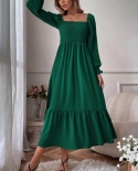 Elegant Square Collar And Ruffled Edges Tight Fitting Style Party Dress Long Sleeved High Waisted Dress Casual Ruffle Dr