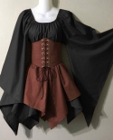 Medieval Costume Dress For Womens Trumpet Sleeve Irish Shirt Dress With Corset Traditional Dress Casual Short Dress For 