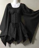 Medieval Costume Dress For Womens Trumpet Sleeve Irish Shirt Dress With Corset Traditional Dress Casual Short Dress For 