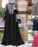 Womens Kaftan Muslin Dress Vintage Long Maxi Jilbab Islamic Women Muslim Arab Lace Dress Stitching Dress Abaya Womens 