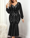 Women Elegant Plus Size Sequins Party Dress Fall Long Sleeves Bodycon Maxi Dress Wedding Guest Party Dress Mother Gifts 