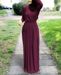Womens New Elegant Ramadan Kaftan Abaya Muslim Dress One Piece Prayer Islam Clothing Muslim Long Sleeve Tie Flowy Maxi 