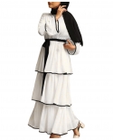 2022 New Abaya Islamic Arab Muslim Dress Elegant Long Kaftan Dress With Black Belt Lace Up Elegant Female Beautiful Tier