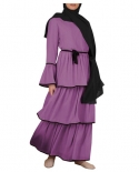 2022 New Abaya Islamic Arab Muslim Dress Elegant Long Kaftan Dress With Black Belt Lace Up Elegant Female Beautiful Tier