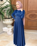 Elegant Ramadan Eid Abaya Dubai Muslim Dress Islam Clothing Dresses Abayas Women Vestidos Robe High Waist Solid Color Lo