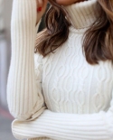 Women  Knitted Sweater Dress Autumn Elegant Long Sleeve Asymmetrical Hem Knitwear White Dresses Female Turtleneck Mini D