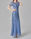 Elegant Sequins Evening Party Dress For Women Fashion Diamonds Trumpet Shiny Maxi Dress Ladies  Backless Party Dress