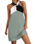 Womens  Halter Neck Cross Straps Backless Tunic Tank Dressmini Dress Fashion   Summer Sleeveless Beach Mini Casual Dress