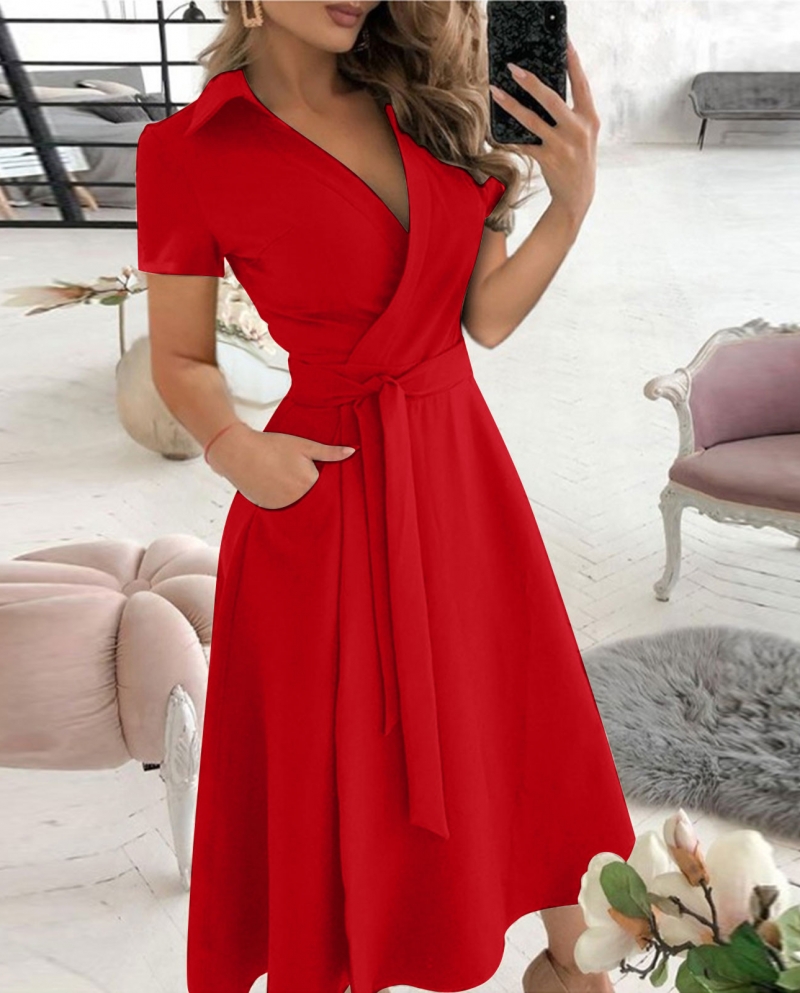 لربيع وصيف أزياء مكتب Ruched فستان بأكمام طويلة رقبة على شكل V أحمر أسود أزرق حقيبة الورك فستان ملابس نسائية لـ W