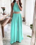 New Womens Elegant Sleeveless Belted  Party Jumpsuits  Backless Thin Solid High Wasit Wide Leg Trousers Tunic Office Su