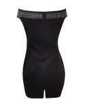 2022 Summer Glitter Dress Women Offshoulder Bandage Mini Dress  Black Midi Hollow Out Celebrity Evening Party Dress  Dre