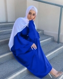 2022 Muslim Women Abaya Maxi Dress Loose Satin Long Layered Flare Sleeve A Line Dubai Arab Plain Gown Lace Up Party Dres