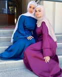 2022 Muslim Women Abaya Maxi Dress Loose Satin Long Layered Flare Sleeve A Line Dubai Arab Plain Gown Lace Up Party Dres