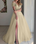 Elegant Wedding Long Dress Women Fashion V Neck Sleeveless Mesh Sequins Party Maxi Dresses High Waist Ruched Bodycon Dre