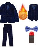 Latest Navy Blue Plaid Boy Suit 3 Pieces Set Children Prom Wedding Suits Blazer Oversize Kids Formal Tuxedo Jacket Pants