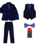 Latest Navy Blue Plaid Boy Suit 3 Pieces Set Children Prom Wedding Suits Blazer Oversize Kids Formal Tuxedo Jacket Pants