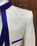 أبيض ملكي أزرق حافة ملابس المرحلة للرجال طقم بدلة رجالي بدل زفاف زي العريس سهرة رسمي jacketpantsvestt