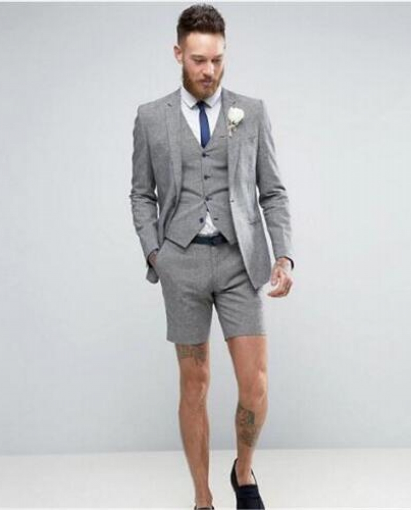 US 85.53 Latest Coat Pant Designs Grey Men Suit Short Pant Casual Summer Suits 3 Piece Tuxedo Terno Masculino jacketpantvestt Description