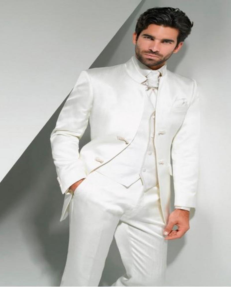 2022 جديد وصول العريس البدلات الرسمية الماندرين التلبيب بدلة رجالي الأبيض Groommanbest بدلات الزفاف للرجال jacketpantstieve