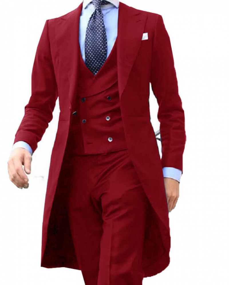 2022 جديد Arrivel معطف طويل تصاميم الصينية الأحمر الرجال دعوى لطيف رجل سهرة حفلة موسيقية السترة مخصص 3 قطع jacketvestpant