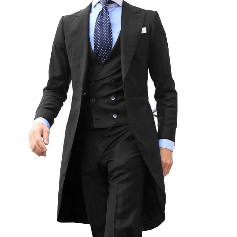 US 88.83 2022 New Arrivel Long Coat Designs Chinese Red Men Suit Gentle Mens Tuxedo Prom Blazer Custom 3 Pieces jacketvestpant Description