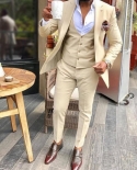 Beige Groom Tuxedos Wedding Suits Groomsmen Best Man For Young Man Prom Coupple Day Suits jacketpantsvest Custom Mad