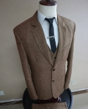 Latest Coat Pant Designs Brand Brown Tweed Suit Men Set Slim Fit Custom Wedding Suits For Men 3 Piece Farm Wood Blazer T