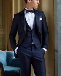 بدلات زفاف إيطالية مصممة خصيصًا باللون الأزرق الداكن للرجال مناسبة ضيقة لباس العريس من 3 قطع طقم السترة سترة Vestpantst