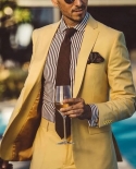 Yellow Notch Lapel Men Suits Slim Fit 2 Piece Custom Made Tuxedo Wedding Groom Prom Evening Blazer Masculino Slim Jacket