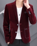 New Wine Red Mens Suit Jacket  Slim Personality Handsome Small Suit Corduroy Coat Fashion Single Breasted Solid Blazers
