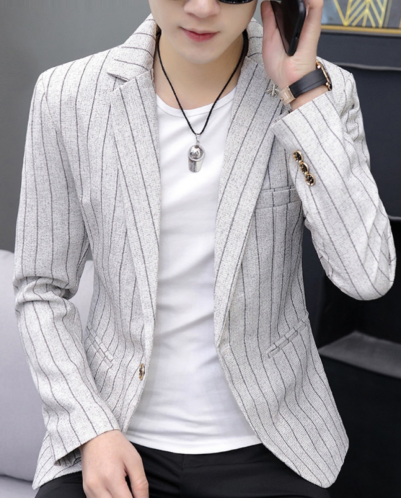 Fashion Blazer Coat Stripes Men Single Button Casual Men Slim Blazer Jacket Designs Formal Jacket Mens Stylish Blazer Su
